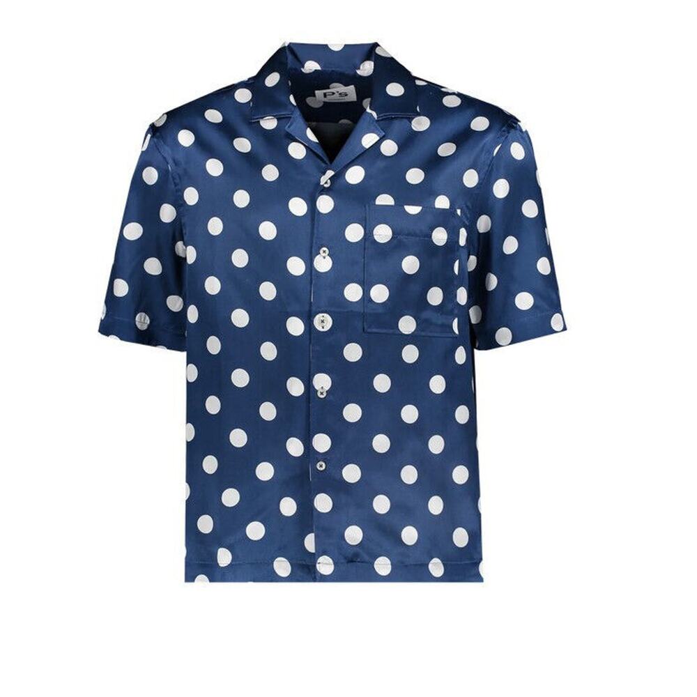 Presidents Over P's Dot Print Cotton Short Sleeve Shirt Blue Size S